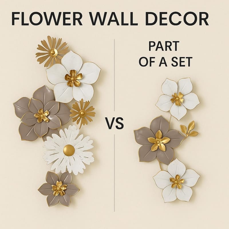 Aria Home Floral Metal Wall Art White Gold 3D Flower Botanical Accent