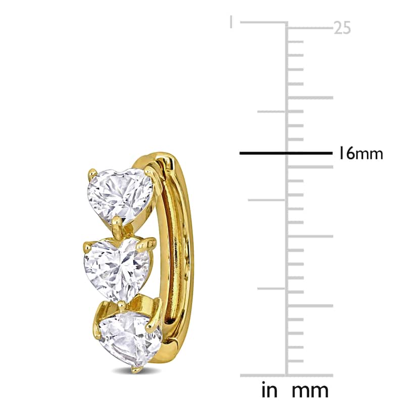 Miadora Yellow Plated Sterling Silver 3 1/3ct TGW Heart shape Created White Sapphire Hoop Earrings