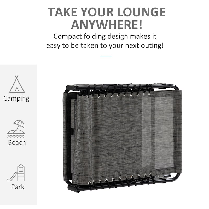 Outsunny Reclining Lounge Chair, Portable Sun Lounger, Folding Camping Cot, with Adjustable Backrest and Removable Pillow