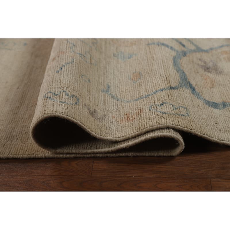 Transitional Beige Oushak Turkish Large Rug Hand-Knotted Wool Carpet - 9'6"x 13'9"