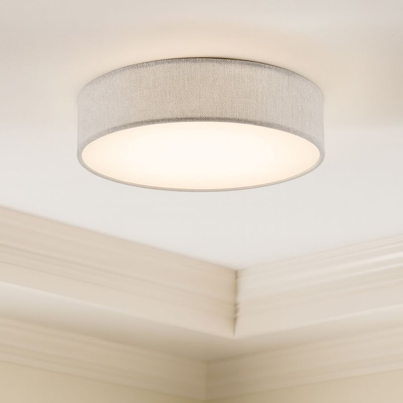 Ashland 12-in. Round White LED Flush Mount w/ Grey Fabric Shade