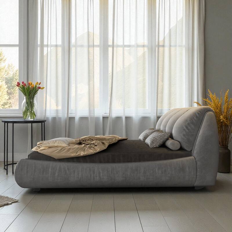 Queen/King Size Luxury Upholstered Platform Bed with Oversized Padded Headboard, Solid Wood Frame & Adjustable Mattress Height