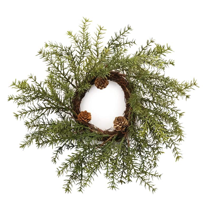 12"Round Set of 2 Rustic Green Pine Wreath with Brown Pinecones and Twig Base for Tabletop or Door - 12”L x 4.5”W x 12”H