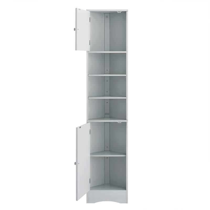 GDFStudio - Evelyn Tall Corner Bathroom Cabinet with Adjustable Shelves and Space-Saving Design