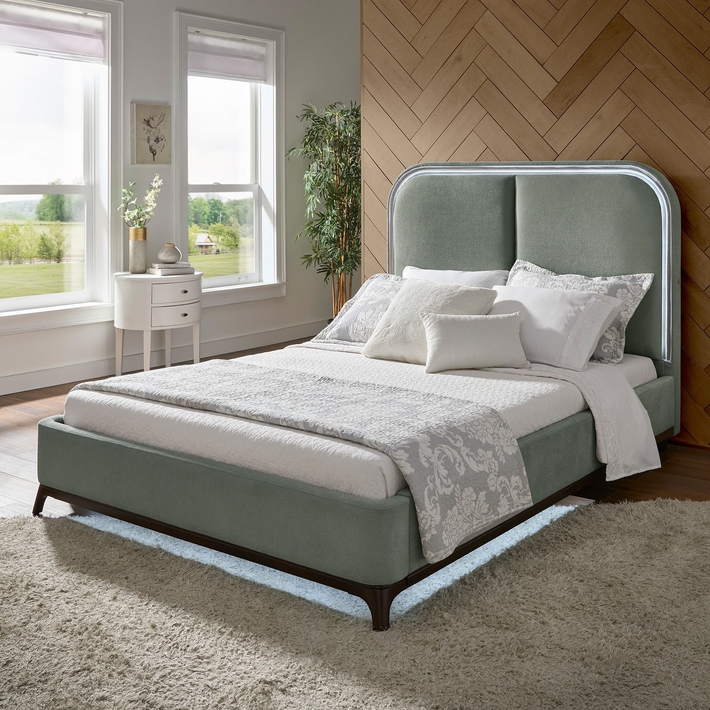 Tremont Curved LED Upholstered Platform Bed with Under-Bed Lighting by iNSPIRE Q Modern