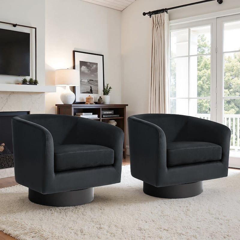 UIXE Set of 2 Swivel Barrel Accent Chair Velvet Armchair For Living Room