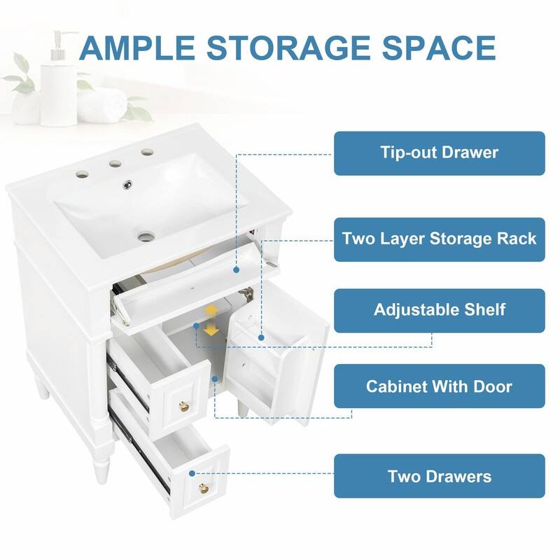36" Bathroom Vanity with Sink, Freestanding Bathroom Cabinet with Ceramic Basin, Flip Drawer