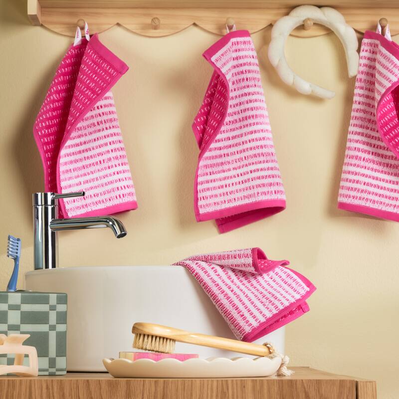 TOWN & COUNTRY PLAY 4-Piece Striped Reversible Terry Brights Washcloth Set, 13x13-Inch, 100% BCI Cotton - 13"x13"