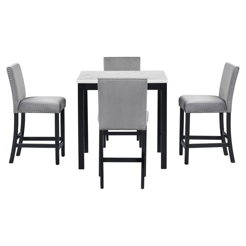 5-piece Counter Height Dining Table Set with One Faux Marble Top