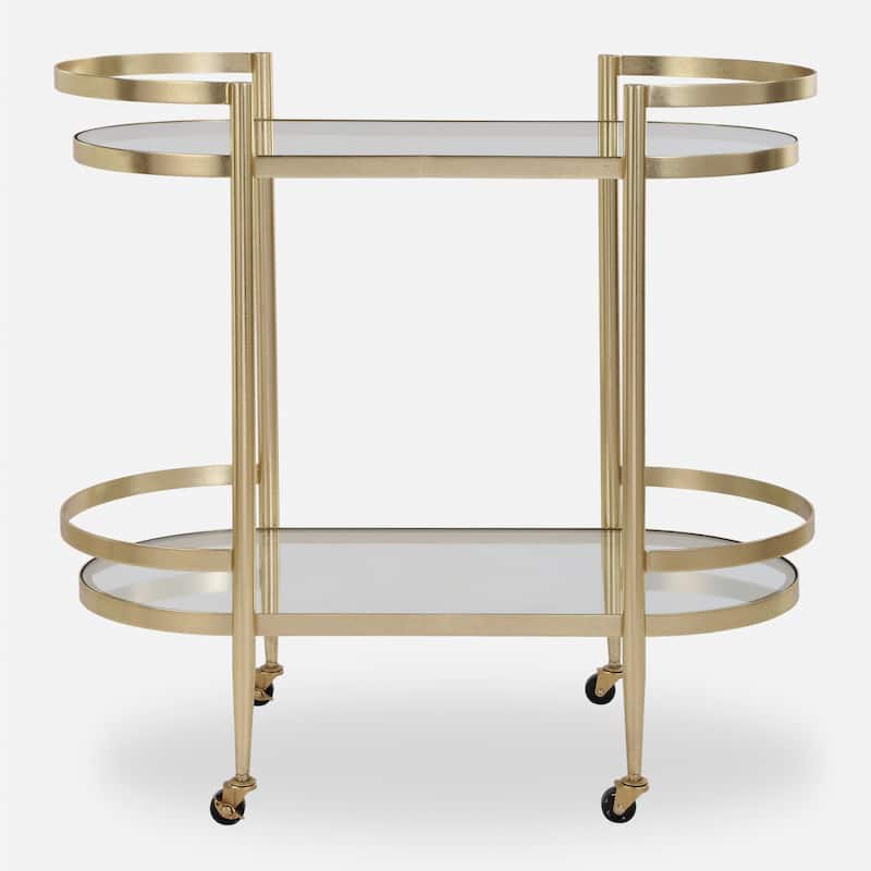 2 Tier Mirrored Top Bar Serving Cart - 33.5" - Gold