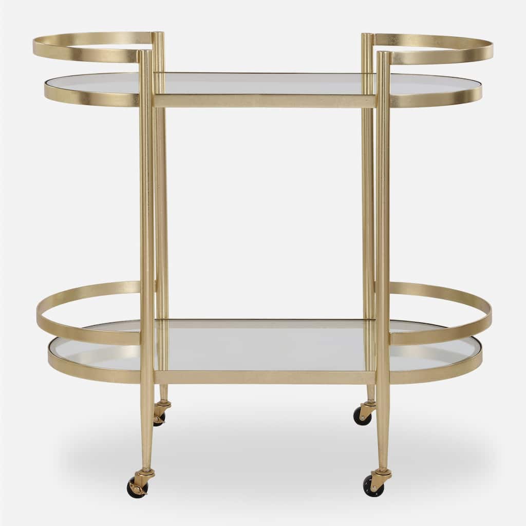 2 Tier Mirrored Top Bar Serving Cart - 33.5" - Gold