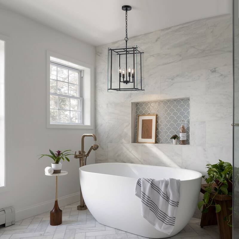 Farmhouse 4-Light Lantern Glass Chandelier