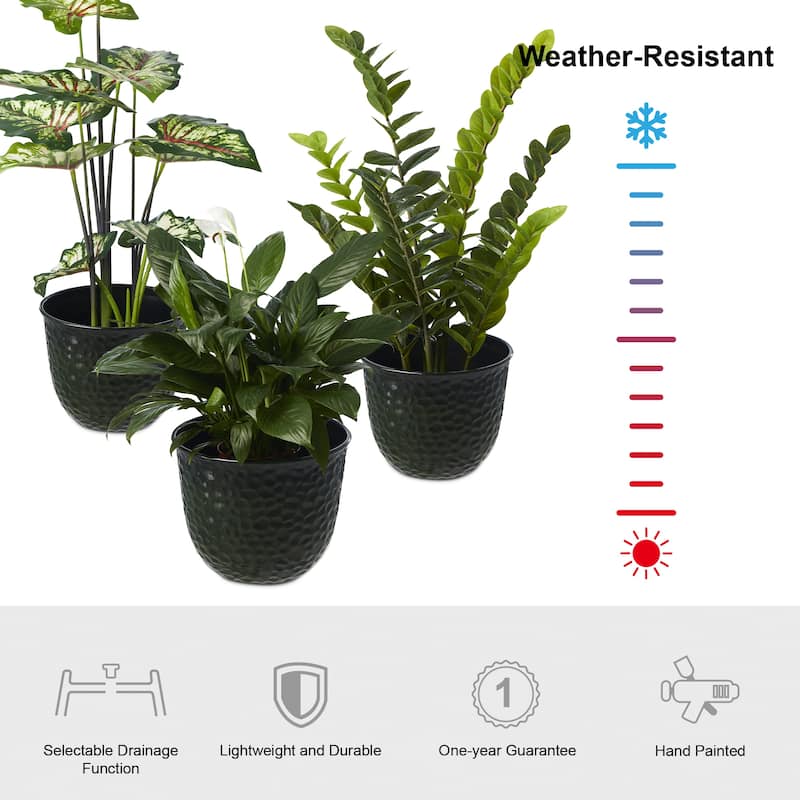 Glitzhome Honeycomb Textured Blue Green Faux Ceramic Pot Plastic Planter(Set of 2 / Set of 3)