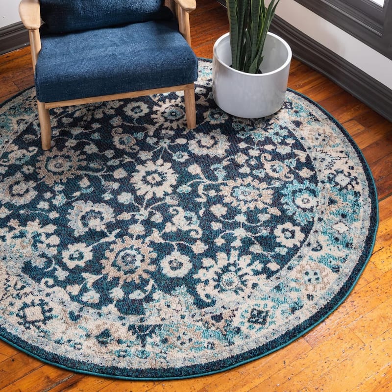 Traditional Koakburg Collection Area Rug - Navy Blue - 6' Round