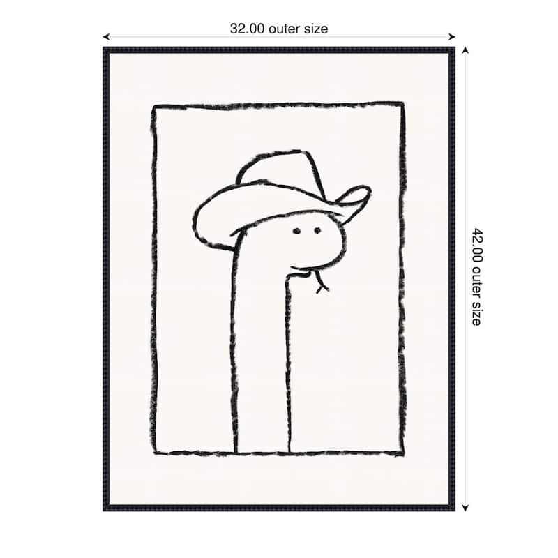 Squiggles the Snake In a Stetson by Anyone Can Yeehaw Framed Canvas Wall Art Print - Sylvie Beaded Black - 32 x 42 in