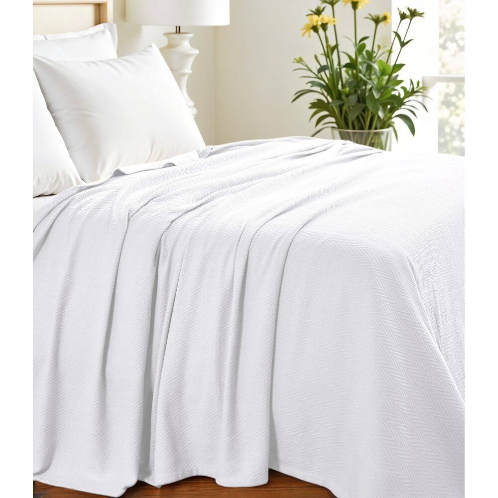 HomeRoots Twin White Cotton Woven Chevron Blanket