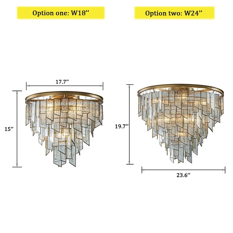 6-Light Luxury Water Ripple Glass Flush Mount Modern Brass Frame Lighting Fixture for Dining Room Living Room and Kitchen Island
