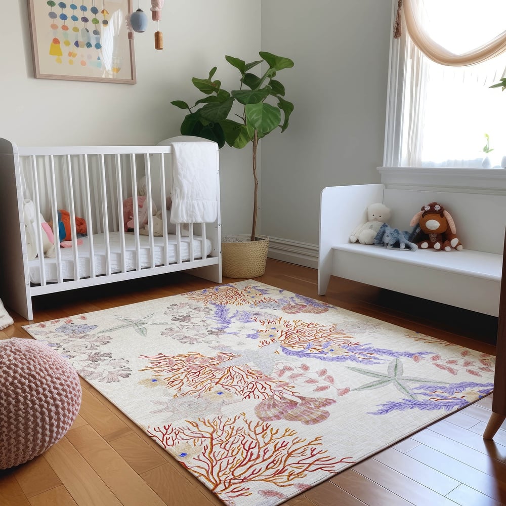 Premium Washable Super Soft Coral Starfish Coastal Mayfield Rug