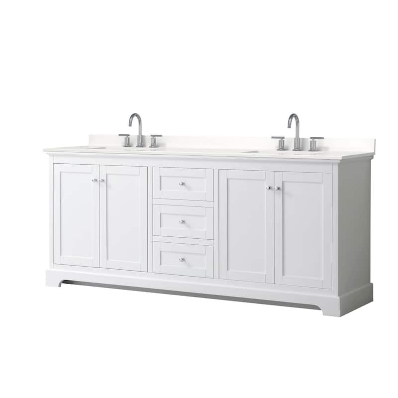 Wyndham Collection WCV232380D-QTZ-US3MXX Avery 80" Free Standing - White / White Quartz Top / Polished Chrome