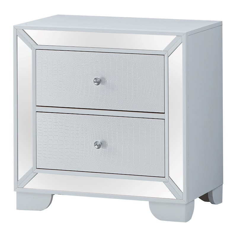 2-Drawer Square Mirrored Nightstand - 28" - White