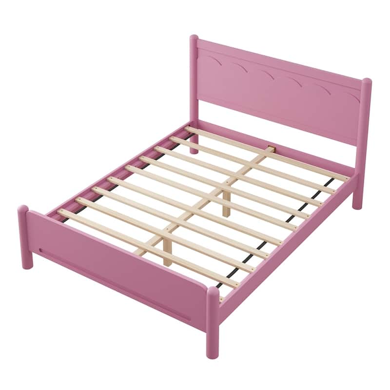 Wood Platform Bed Frame with Headboard and Wooden Slat Support