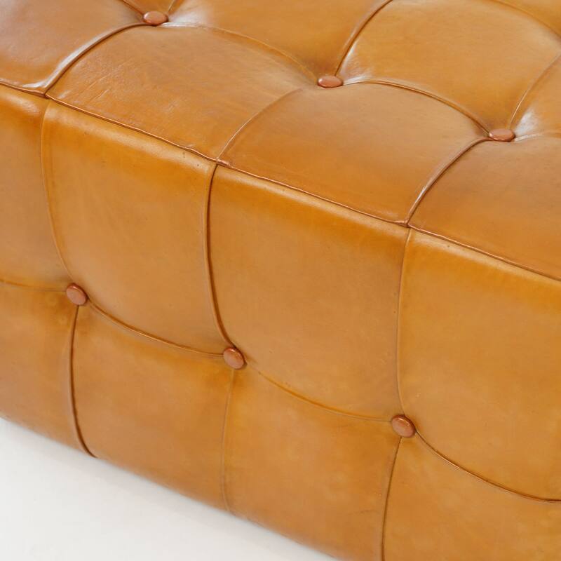 Benjiro Square Tan Leather Ottoman Coffee Table Bench Foot Rest for Living Room