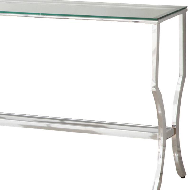Glass Top Sofa Table with Metal Frame and Mirror Shelf, Chrome - 30 H x 43.5 W x 13.75 L Inches