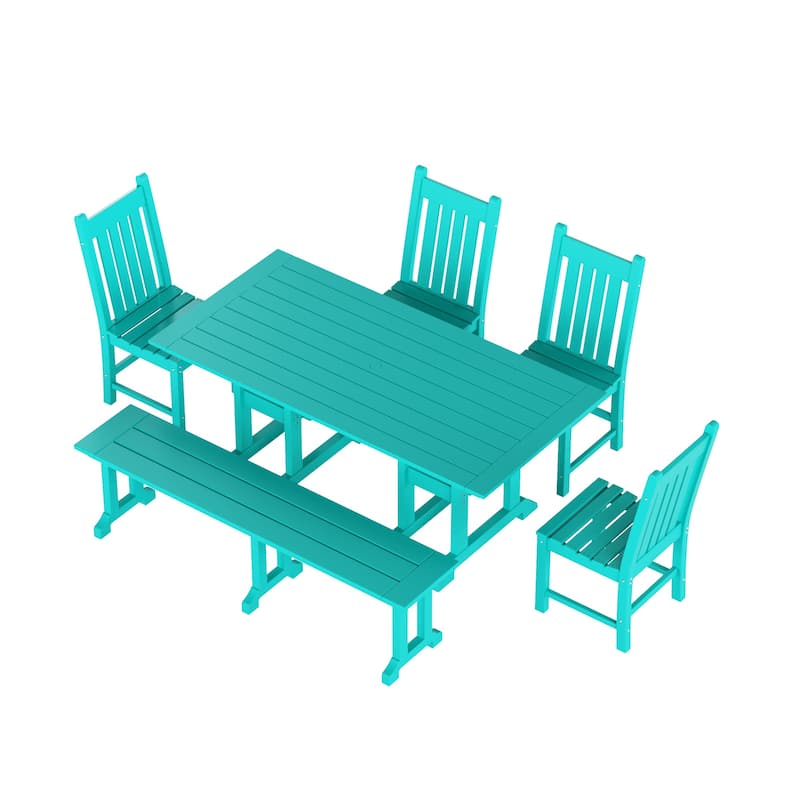 Laguna Hdpe All Weather Outdoor Patio Dining Set with Rectangle Table, Side Chairs, and Bench (6-Piece Set)