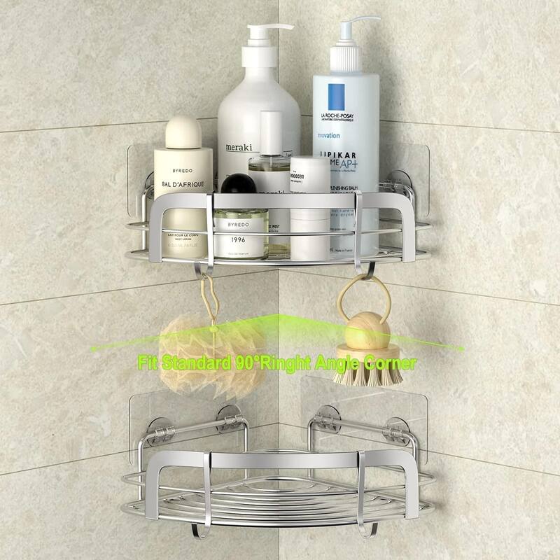 2Pack Corner Shelf Adhesive Wall Mounted Shower Caddy with 4 Hooks On Sale Bed Bath
