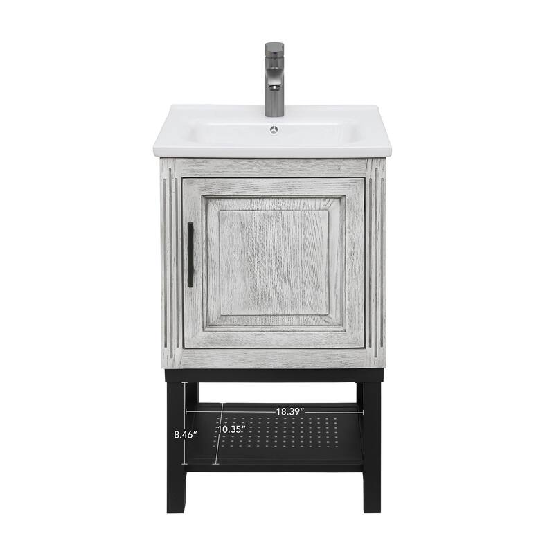 20" Small Bathroom Vanity with Sink & Hot and Cold Faucet, Freestanding Bathroom Cabinet with White Ceramic Basin