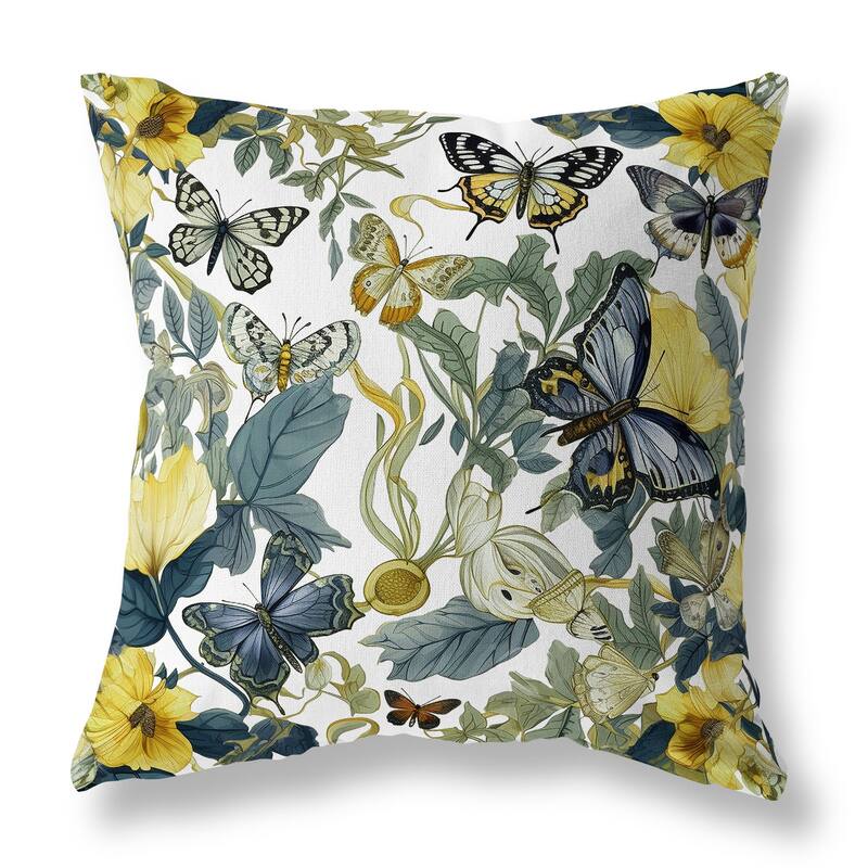 Green And yellow Butterfly Haven Indoor/Outdoor Throw Pillow Zipper