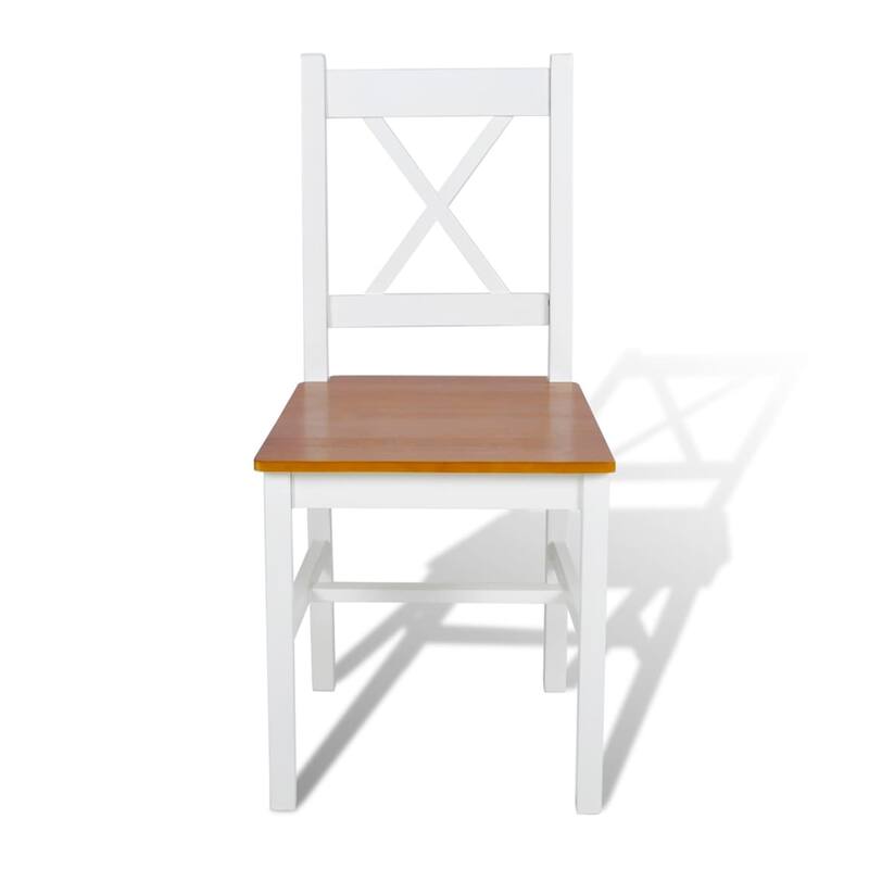 Outdoor Dining Side Chair Set of 4, Square Brown Pine Wood Seat, White