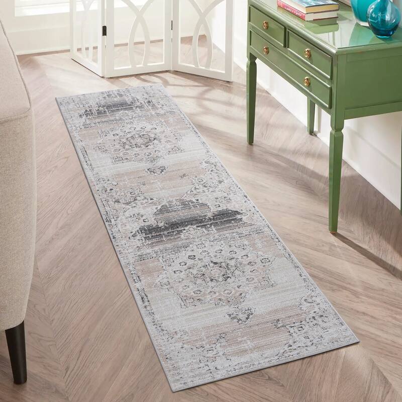 PAYAS Collection Cream / Gold / Medallion Non-Shedding Runner Rug