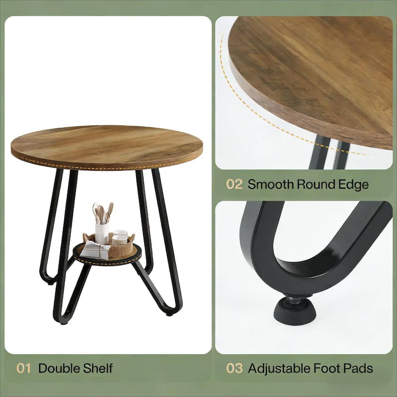 Round Dining Table with Storage Shelf, Home Office Table Meeting Table, Kitchen Table with Metal Base