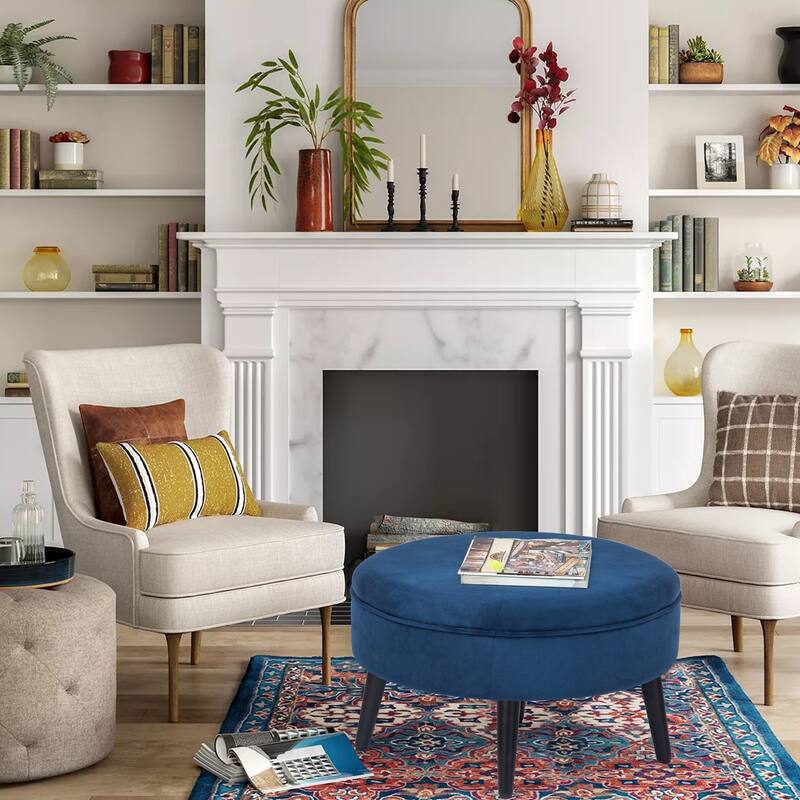 Carson Carrington Indnas Round Velvet Cocktail Coffee Table Ottoman