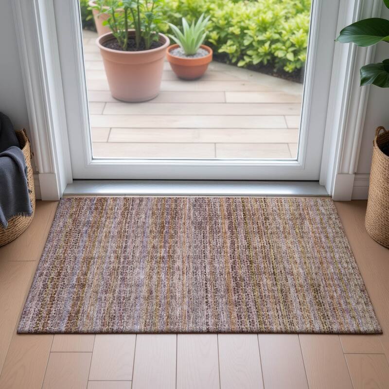 Machine Washable Indoor/Outdoor Transitional Striped Chantille Rug
