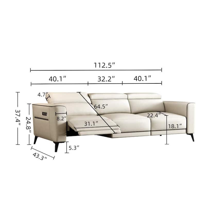 112.5'' Leather Power Reclining Sofa with USB Charging Port