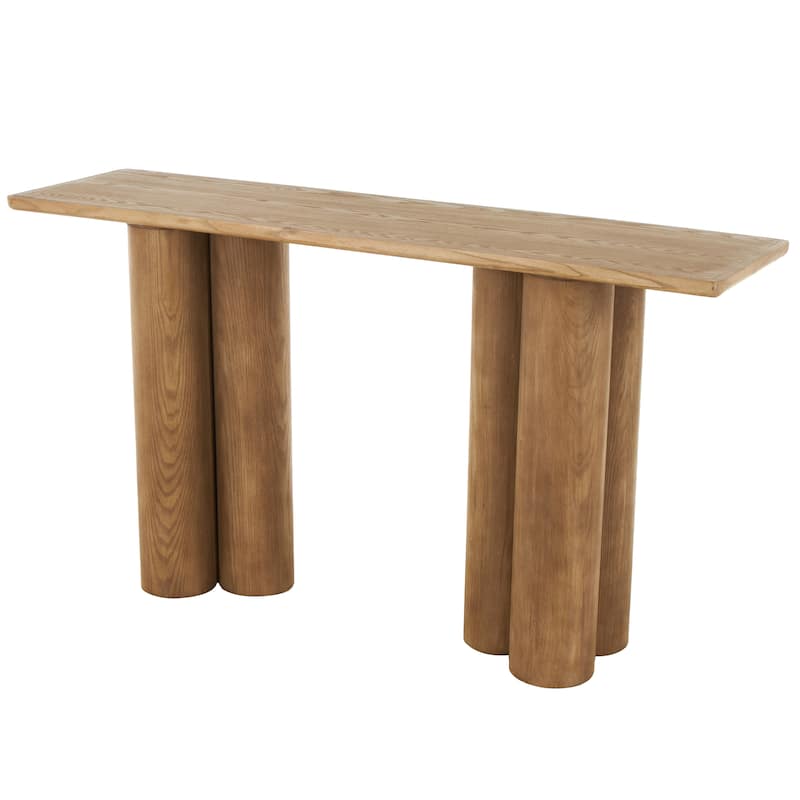 Wood Handmade Rectangular Console Table with Pillar Legs - Brown - Roche River Decor