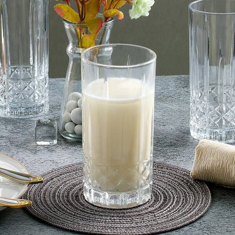 Lorren Home Trends 12 OZ. Drinking Glass-Textured Cut Glass, Set of 6