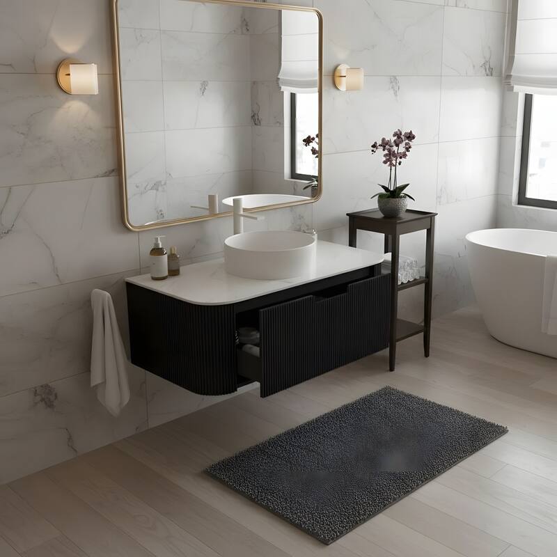 Wall Mounted Bathroom with White Round Ceramic Basin and Drawer