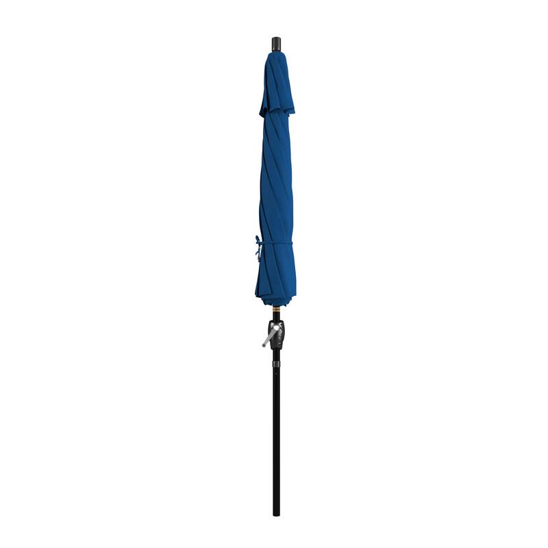 California Umbrella 9' Rd. Aluminum Patio Umbrella, Crank Lift with Push Button Tilt, Black Finish, Pacifica Fabric