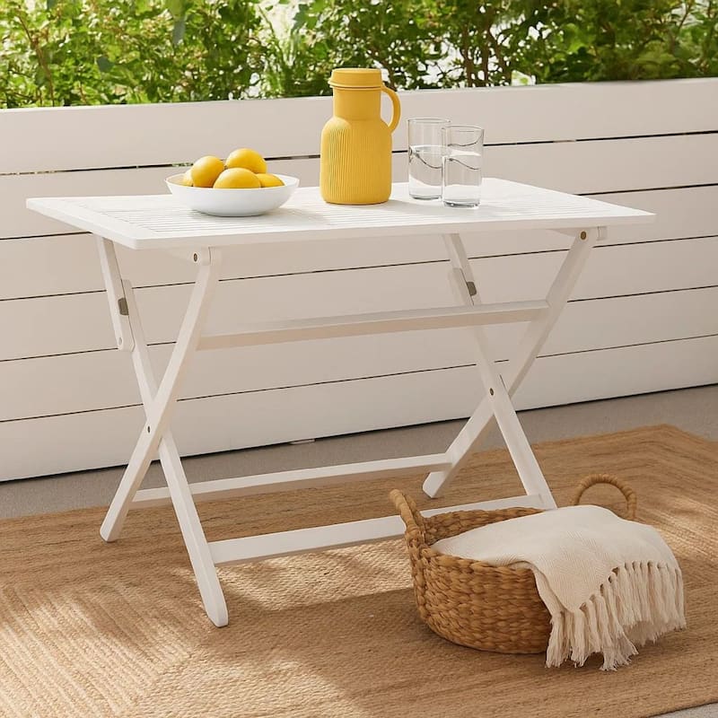 Cami Outdoor Foldable Dining Table, Rectangular 44 Inch, White Wood