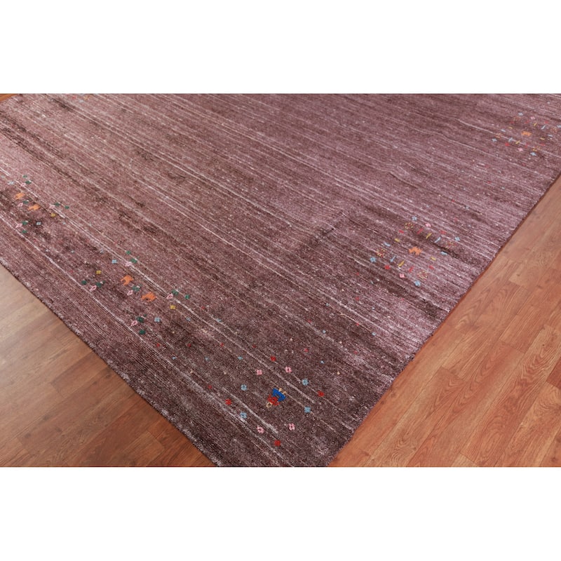 Hand Knotted Oriental Viscose Silk Carpet Tribal Stripe Brown Gabbeh Area Rug - 9' 10'' X 8' 2''