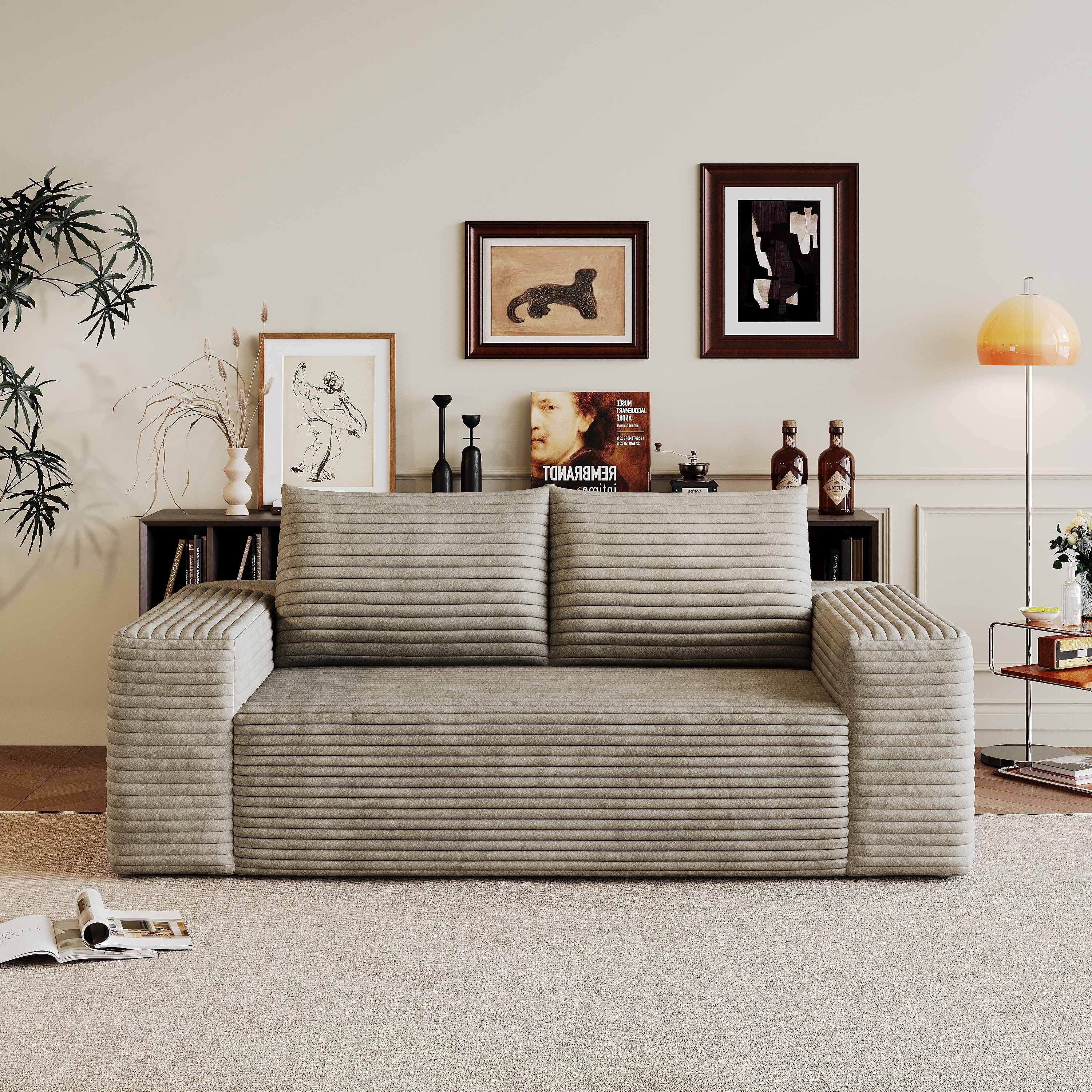 Sofa Couch Camel 2-Seater Sofa Couch with Armrests, Vintage Living Room Sofa Sleeper Sofa Couch Loveseat