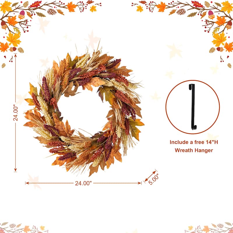 Glitzhome Fall Multi-Colored Sorghum Garland Wreath Swag with Black Metal Wreath Hanger
