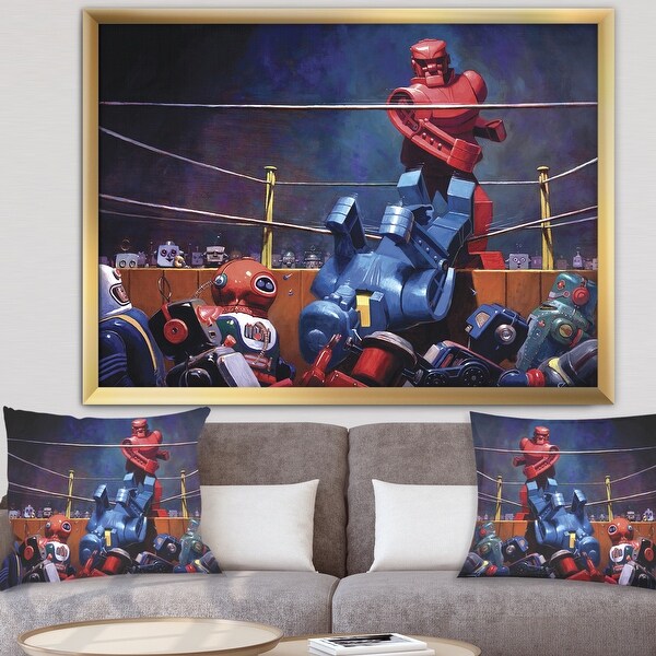 Designart 'Robot Boxing' Modern & Contemporary Premium Framed Art Print