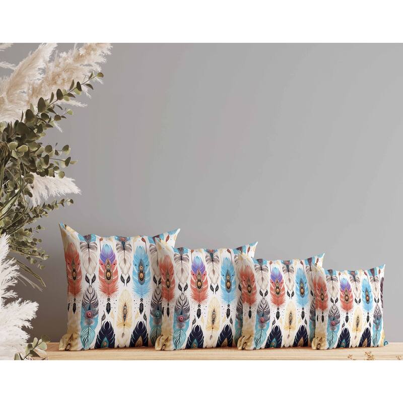 Feathered Treasure Indoor/Outdoor Reversible Throw Pillow Blue and Yellow