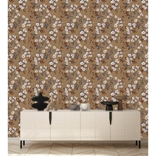 Dark Beige Wallpaper with Pink Flowers Peel and Stick and Prepasted ...