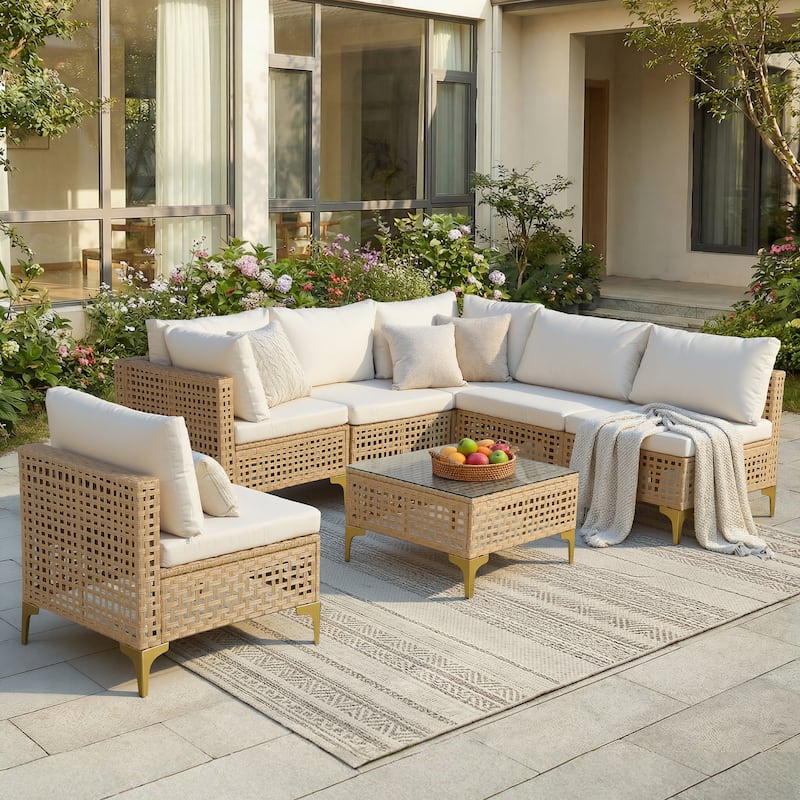 7pcs Wicker Patio Conversation Set Seating