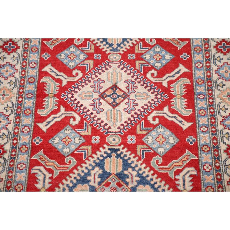 Red Kazak Rug Hand-Knotted Traditional Wool Carpet - 3'11"x 6'1"